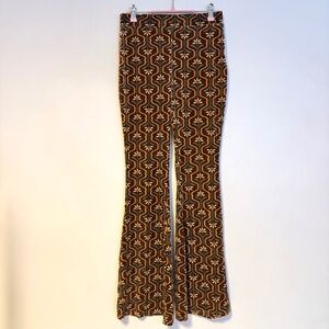 Urban Outfitters Retro Velour Ribbed High Waist Flare Pants Brown Floral Size XS